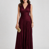 Vestido midi Lemar plissado sem mangas com decote em V