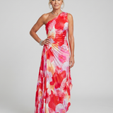 Vestido midi Taya de um ombro com corpo plissado