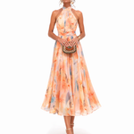 Vestido midi Amélia com elegância fluida