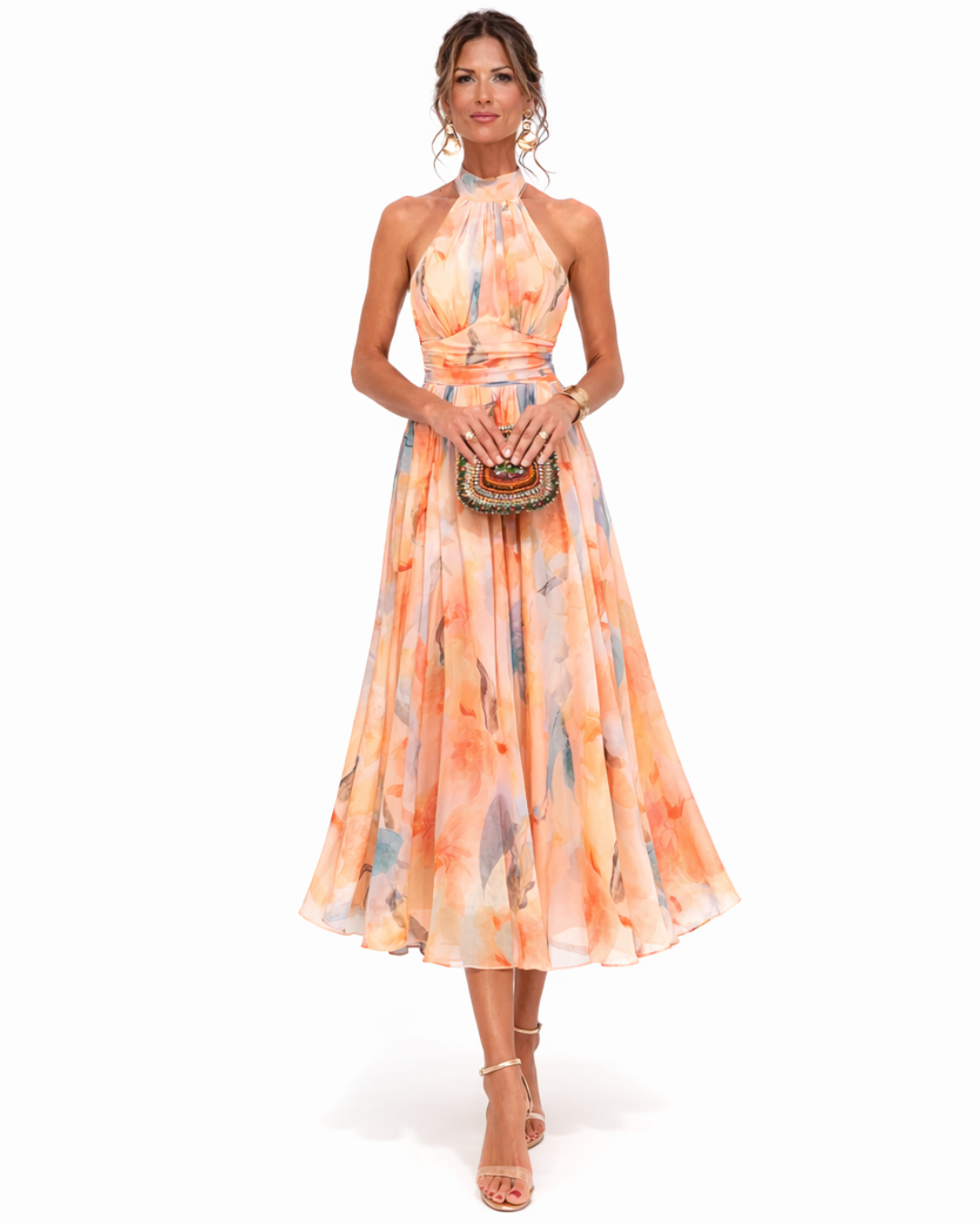 Vestido midi Amélia com elegância fluida