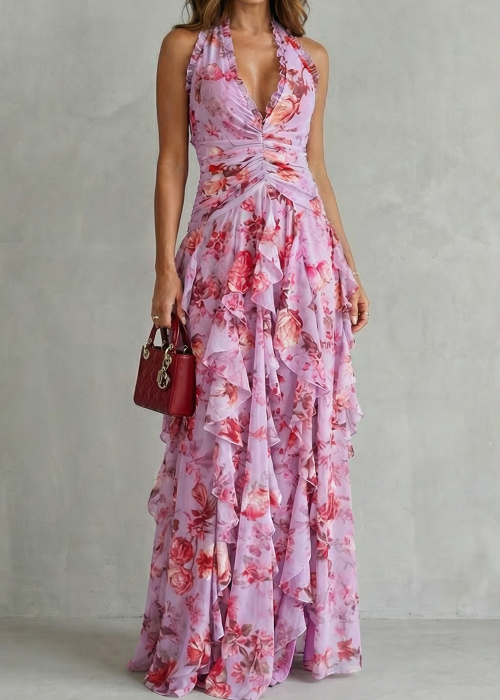 Alice | Vestido Maxi Floral com Decote Cruzado