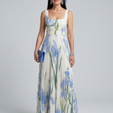 Vestido midi Ophelia floral sem mangas com decote quadrado