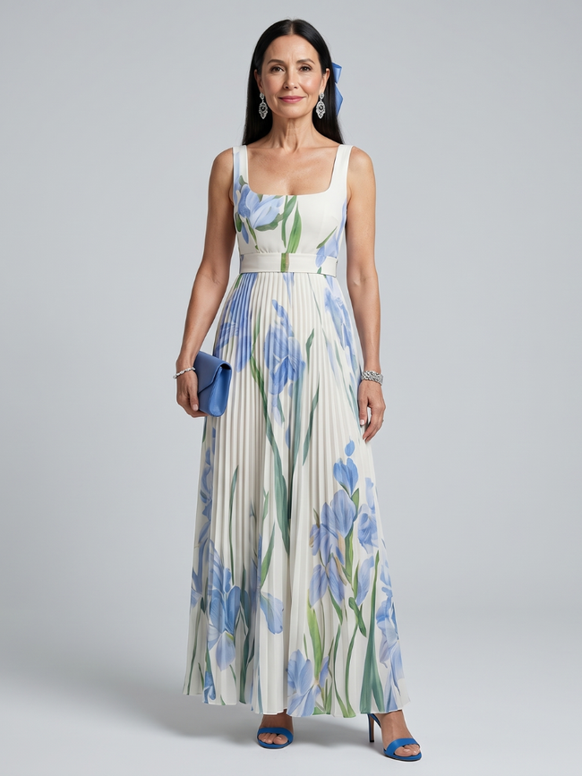 Vestido midi Ophelia floral sem mangas com decote quadrado