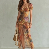 Vestido midi Ciel com mangas de folho e abertura