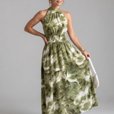 Vestido midi Olivia estampado com cintura franzida