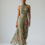 Vestido midi Mirelle com decote halter e franzido