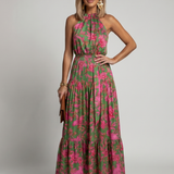 Teresa | Vestido Maxi Halter com Estampado Vibrante