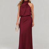 Vestido midi Nopal sem mangas com gola drapeada