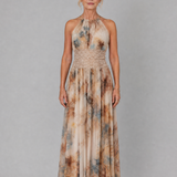 Vestido maxi Elavenue halter com cintura em renda