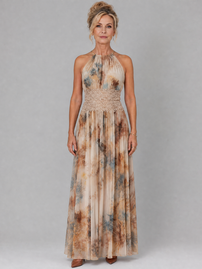 Vestido maxi Elavenue halter com cintura em renda