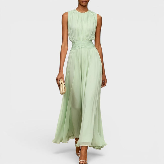 Vestido Maelle em chiffon com cintura drapeada e elegância fluida