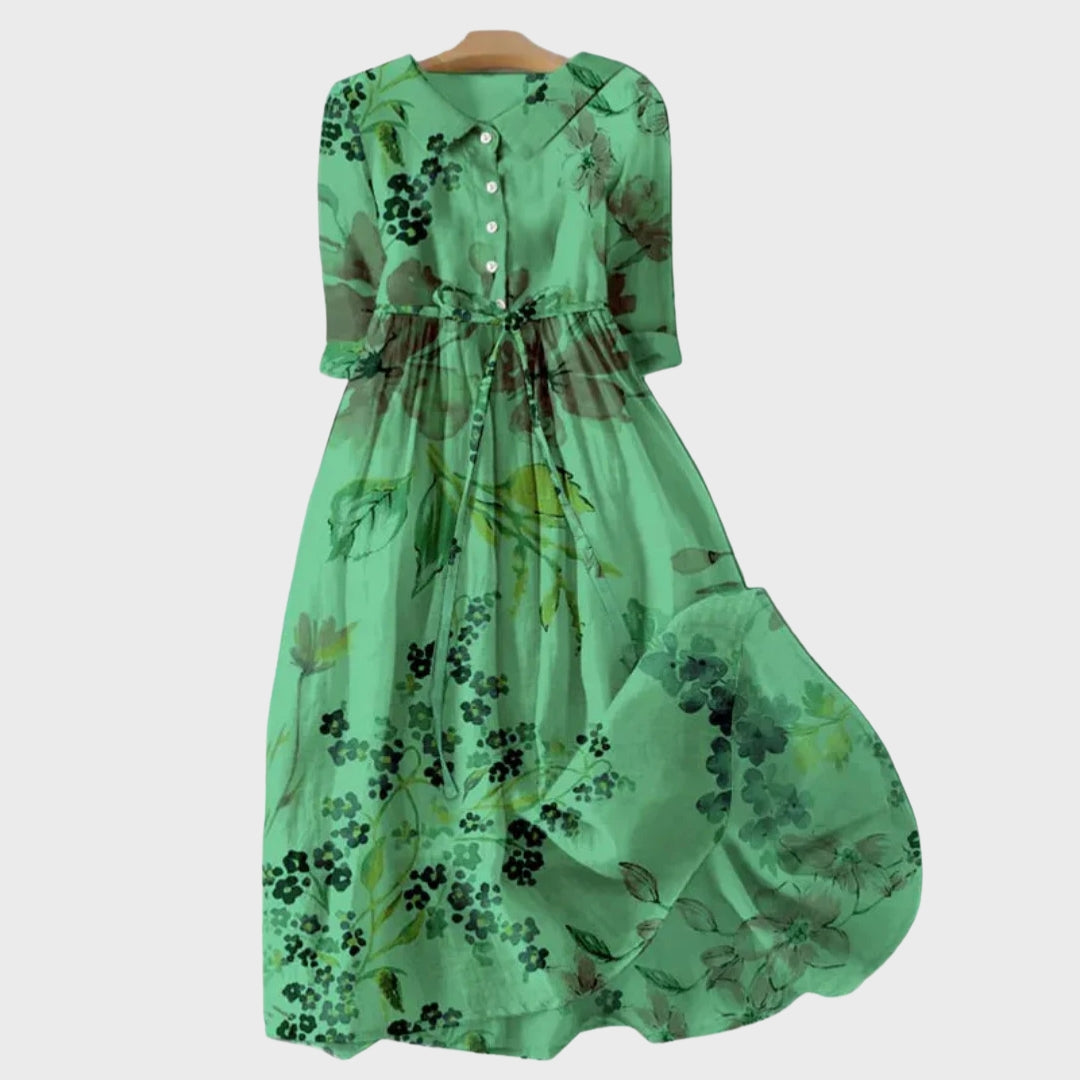 Vestido Verde com Flores Sombreadas feminino