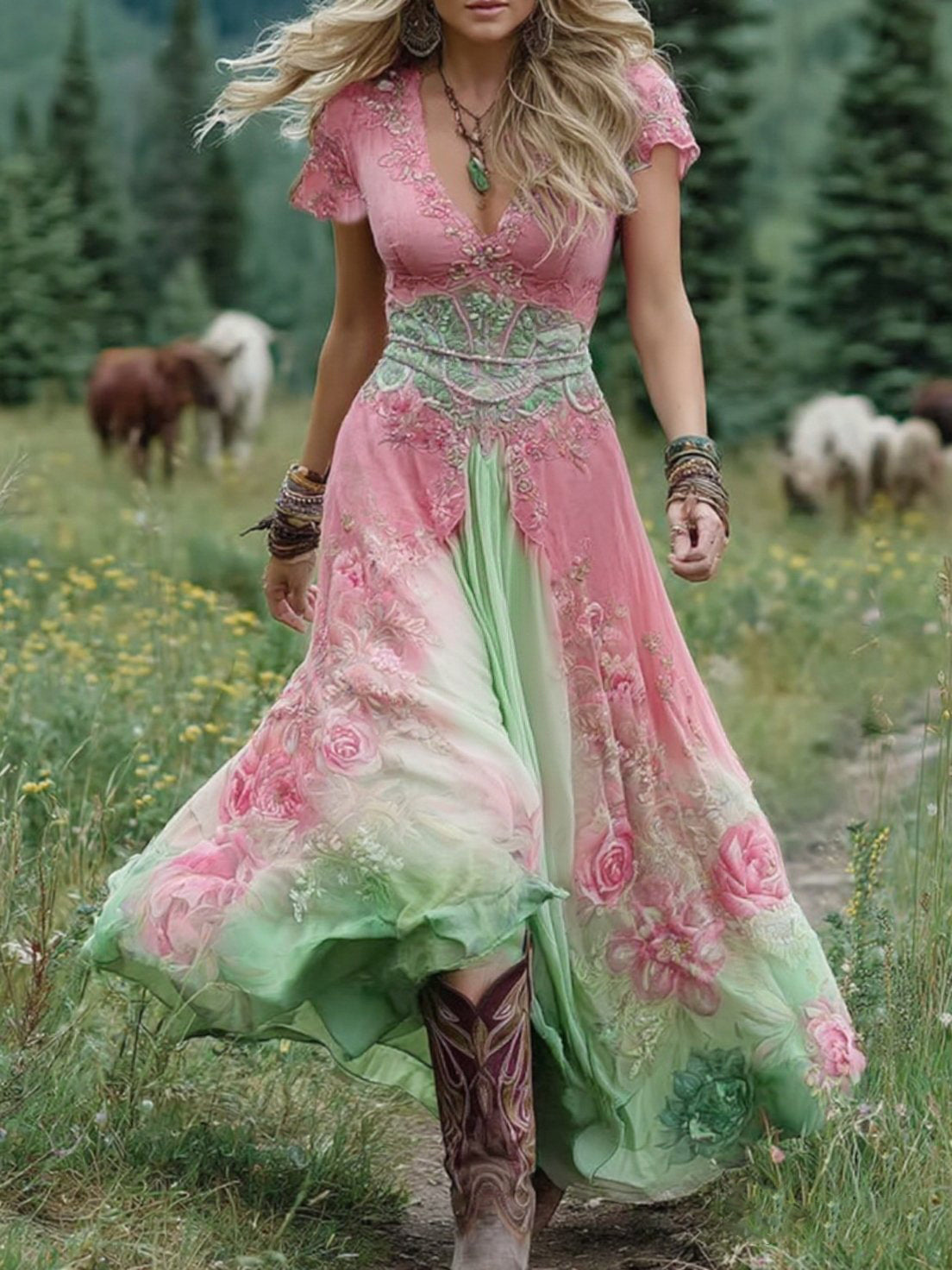 Vestido Maxi Curto Floral feminino