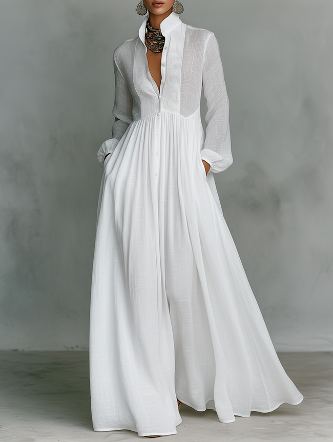 Tatiana | Vestido maxi minimalista de gola subida