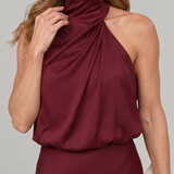Vestido midi Nopal sem mangas com gola drapeada