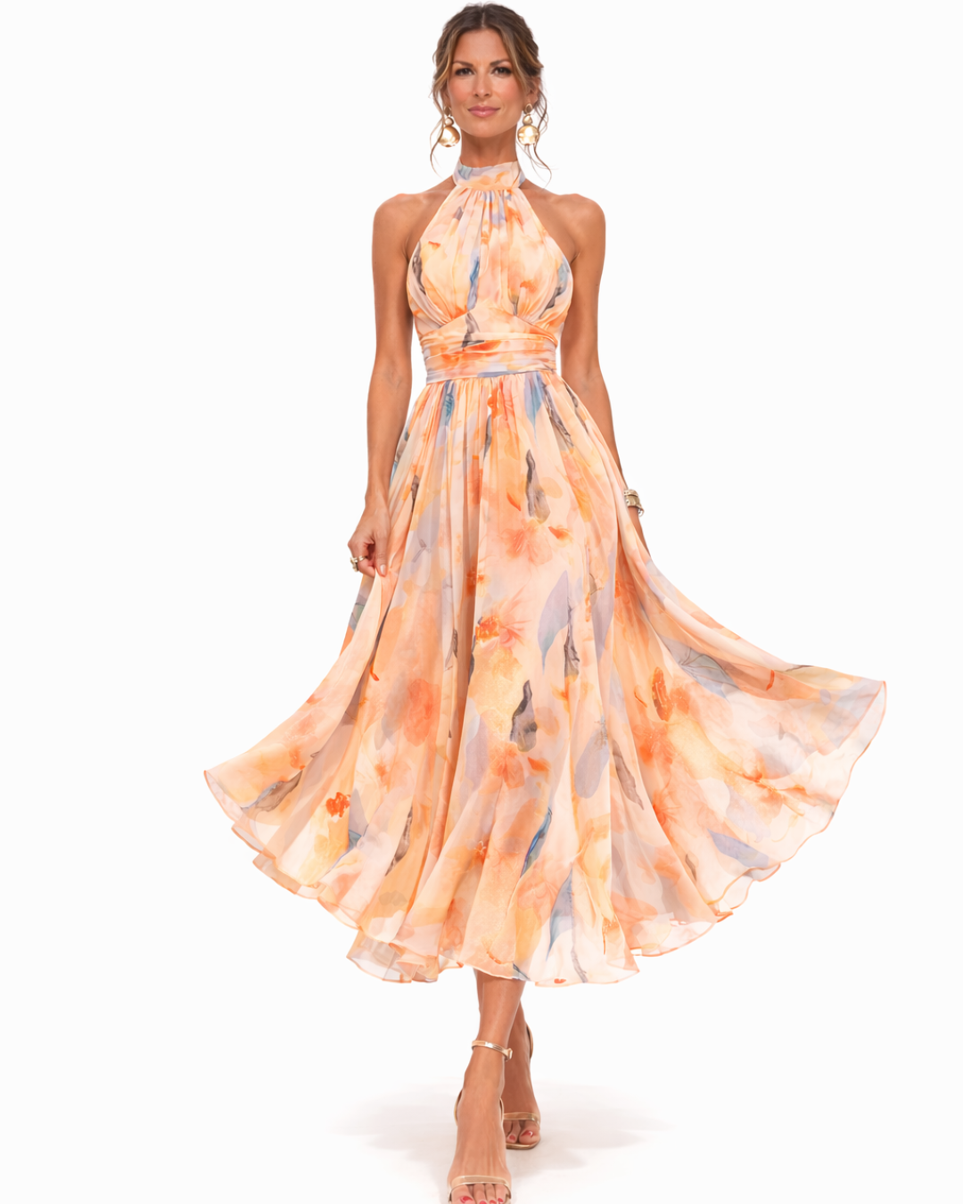 Vestido midi Amélia com elegância fluida