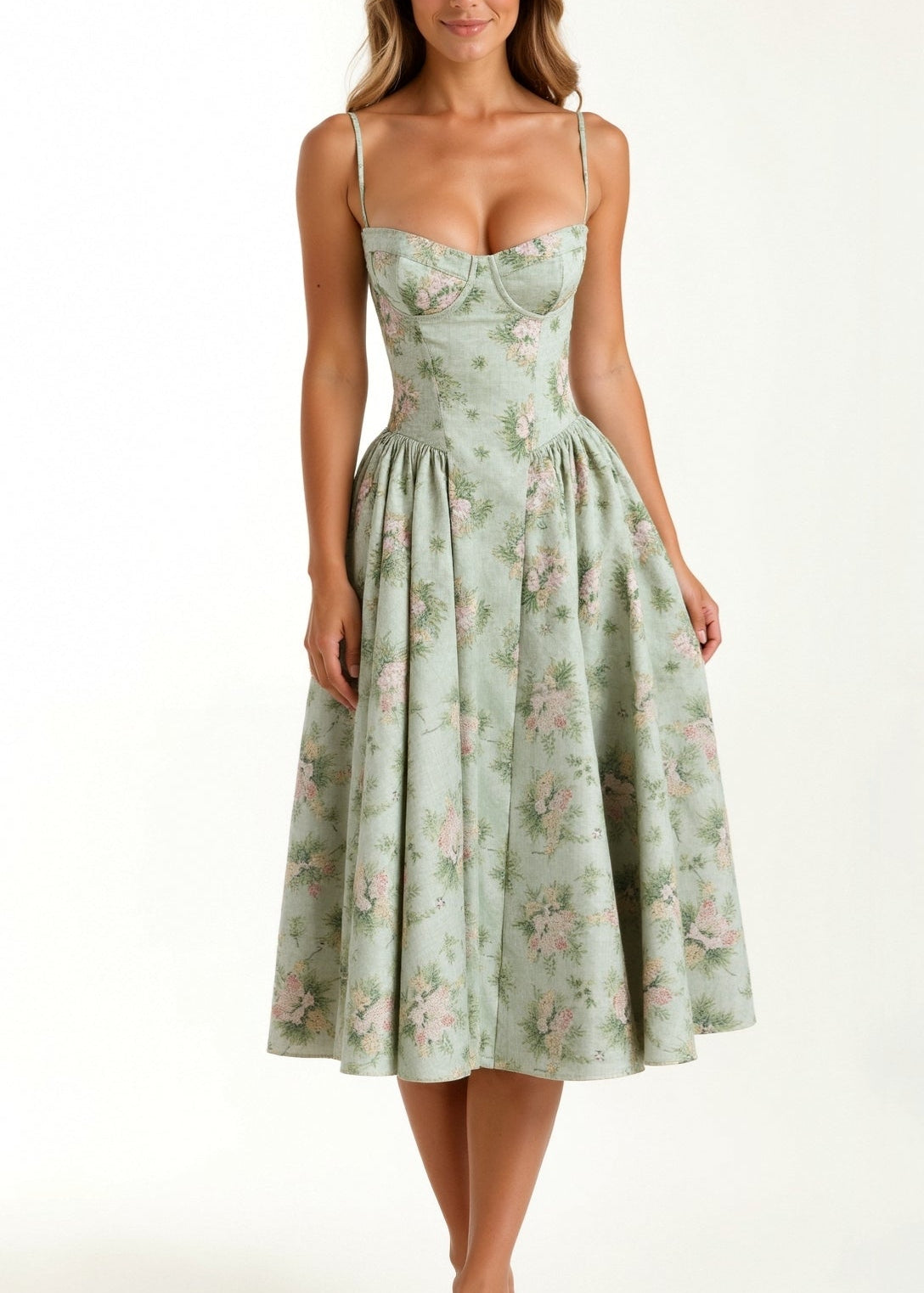 Vestido midi corpete estruturado feminino