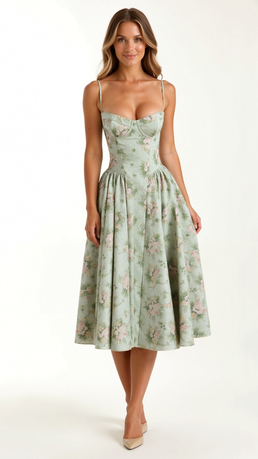 Vestido midi corpete estruturado feminino