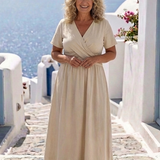 Alvara | Vestido Midi Envoltura de Manga Curta com Decote em V