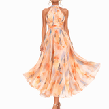 Madalena | Vestido Maxi Halter com Efeito Aquarela