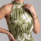 Vestido midi Olivia estampado com cintura franzida