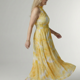 Vestido midi Sylin halter com cintura franzida