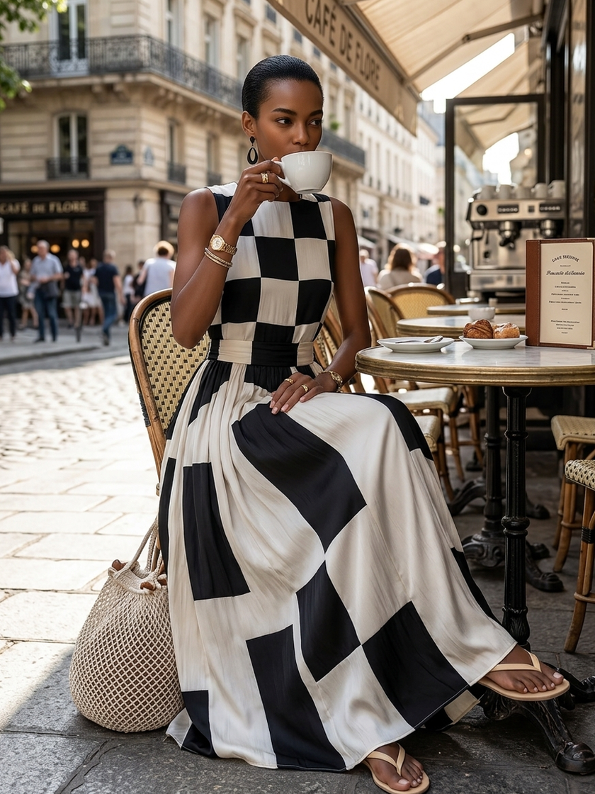 Carlotta | Vestido maxi de painéis contrastantes