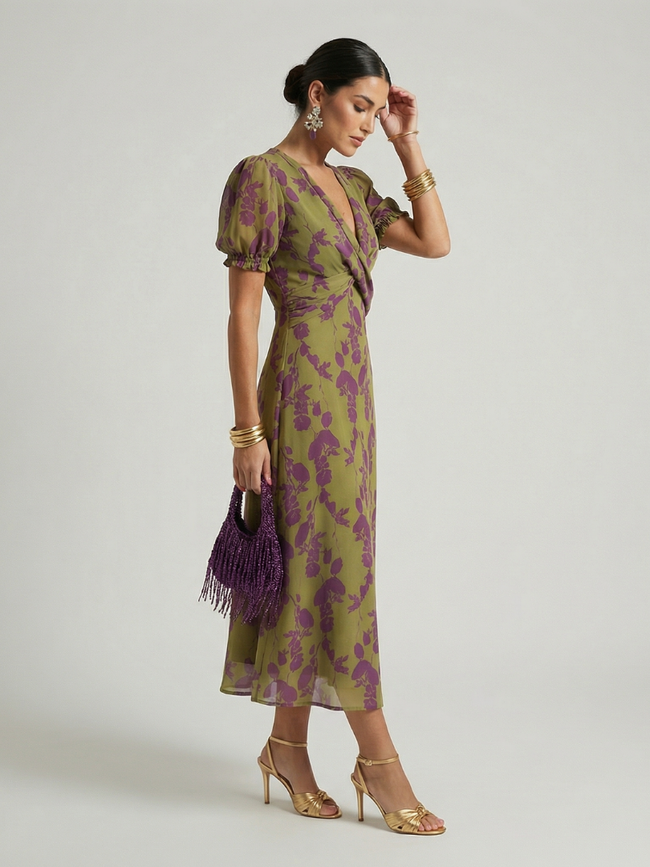 Vestido midi Virel floral descontraído