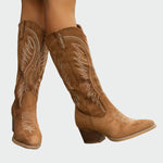 Botas ocidentais bordadas e elegantes feminino