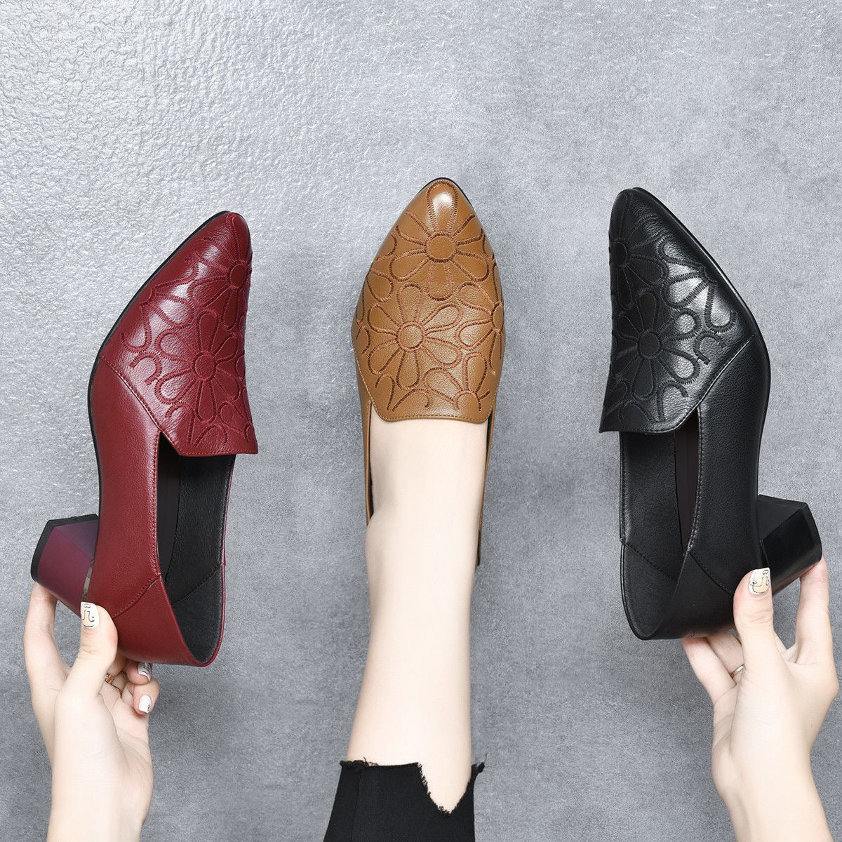 Sapatos de Salto em Pele Vegan com Bordado Suave feminino