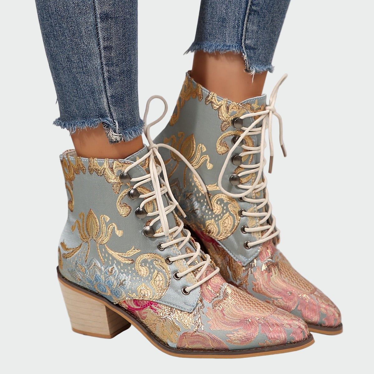 Botins de couro com flores feminino