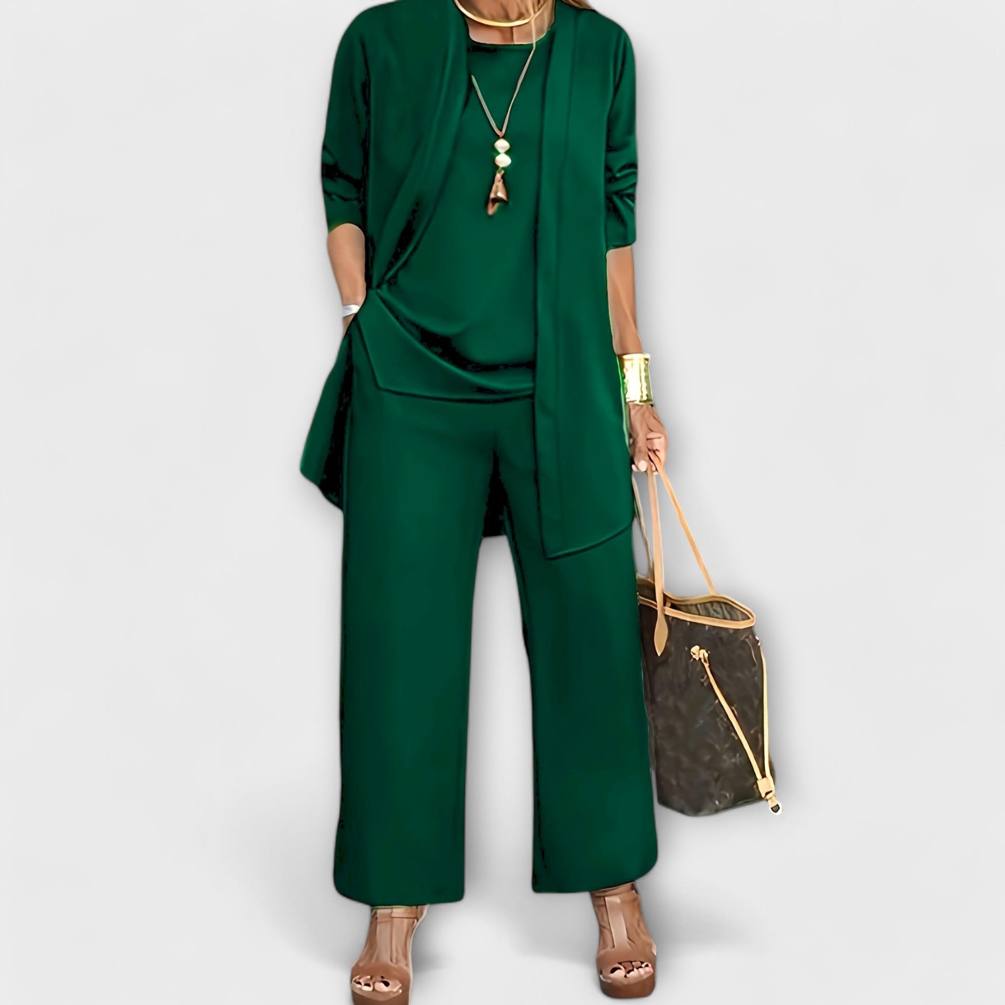Conjunto casual de três peças feminino