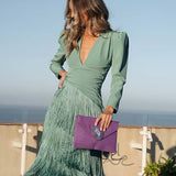 Carolina | Vestido Midi com Franjas em Camadas