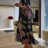 Lia - Vestido Maxi com Estampa Floral em Chiffon