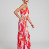 Vestido midi Taya de um ombro com corpo plissado