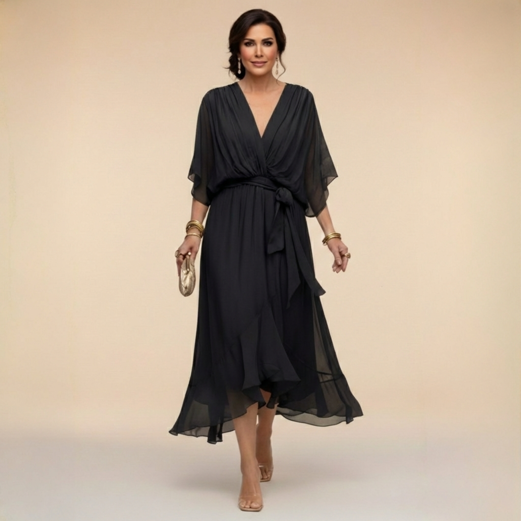 Vestido Celeste Chiffon Fluido