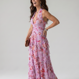 Vestido maxi Nori floral com corpo franzido