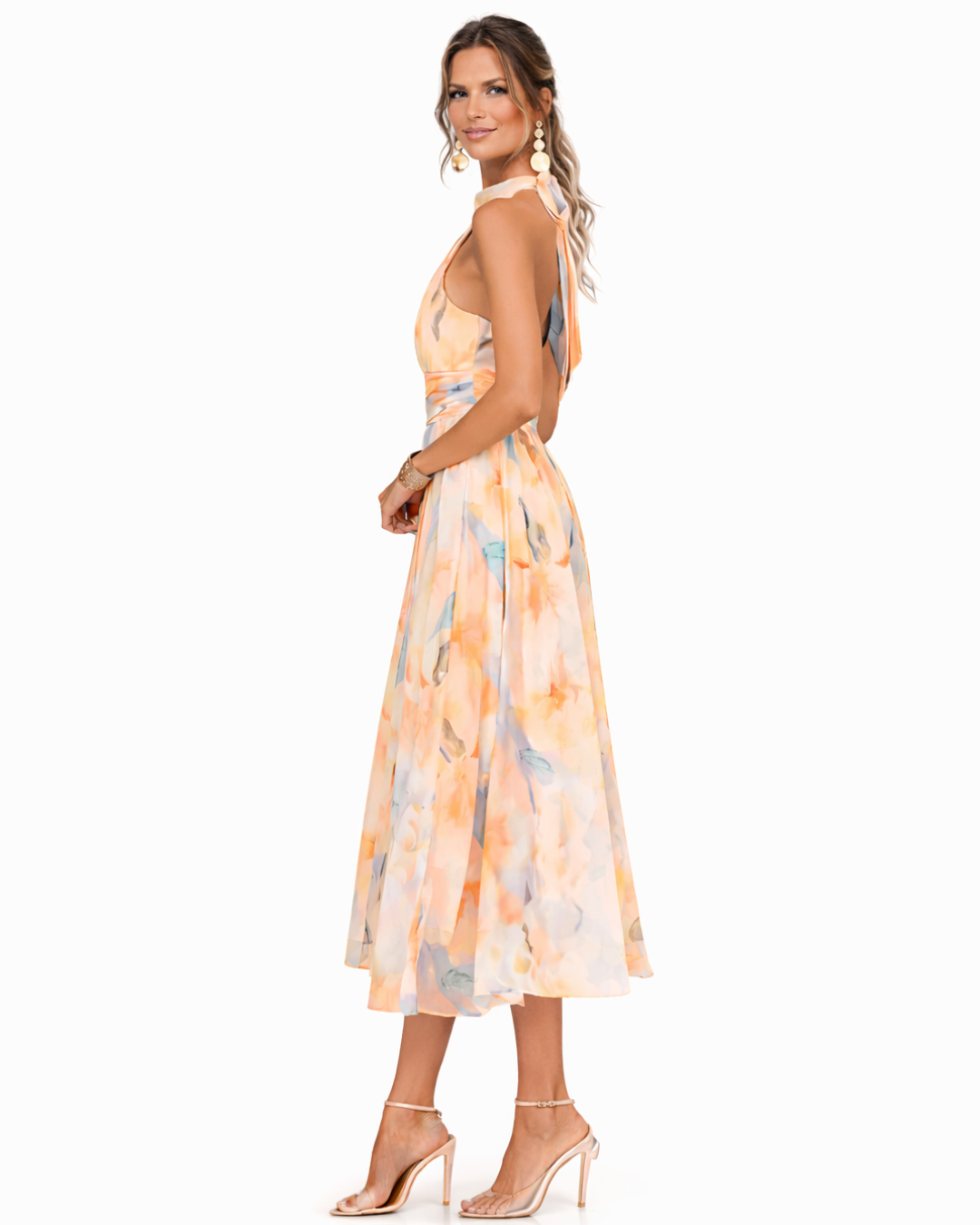 Vestido midi Amélia com elegância fluida