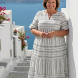 Parisa | Vestido midi de alças curtas às riscas