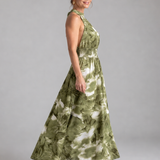 Vestido midi Olivia estampado com cintura franzida