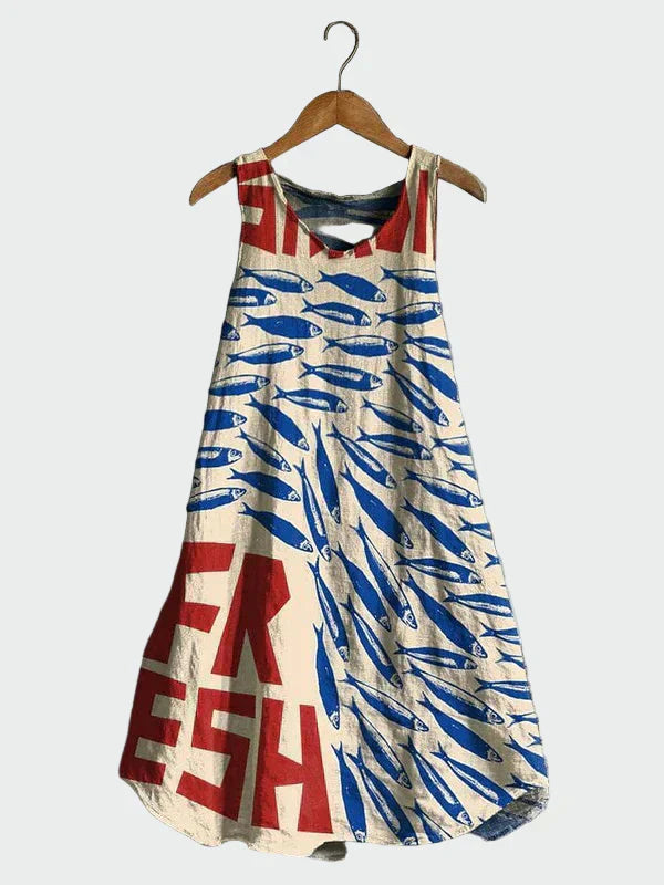 Vestido com Estampa de Sardinhas feminino
