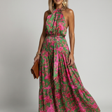 Teresa | Vestido Maxi Halter com Estampado Vibrante