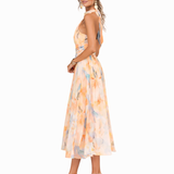 Madalena | Vestido Maxi Halter com Efeito Aquarela