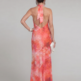 Vestido maxi Coraline halter com padrão estampado