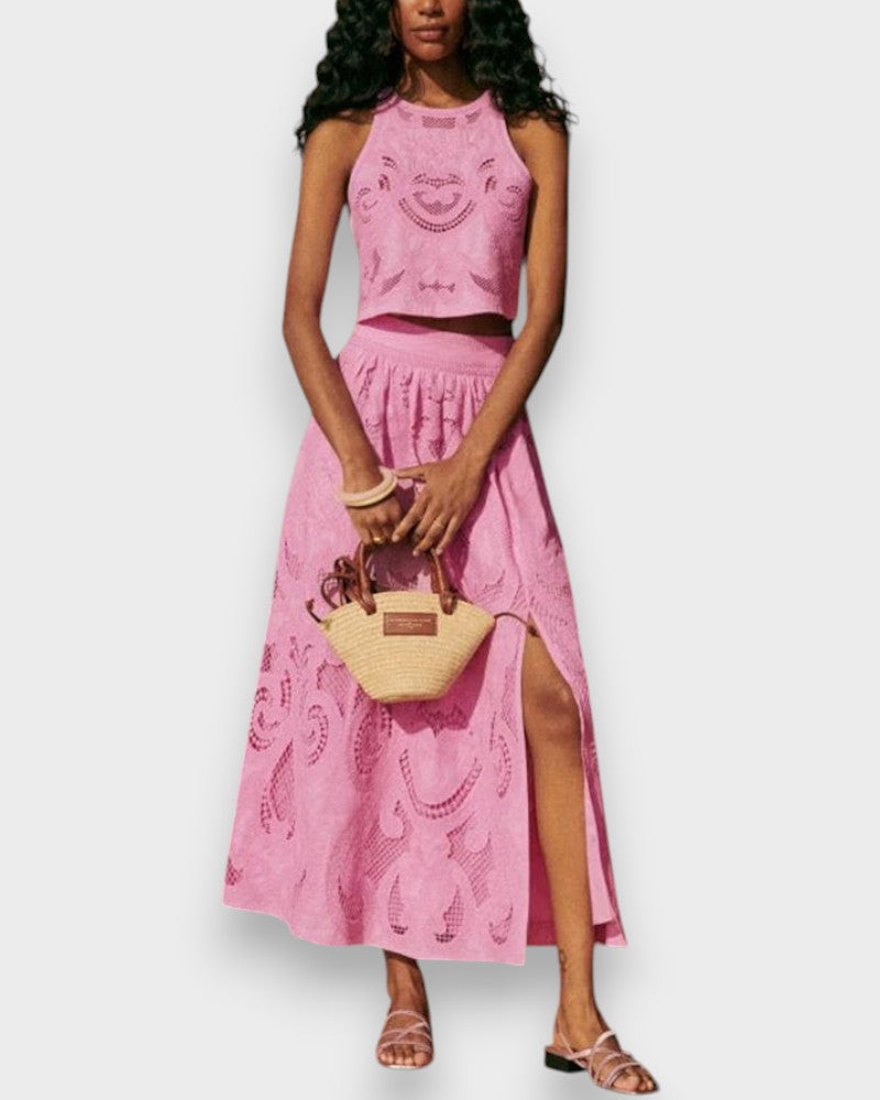 Conjunto Rosa em Renda feminino