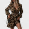 Vestido de leopardo com cinto feminino