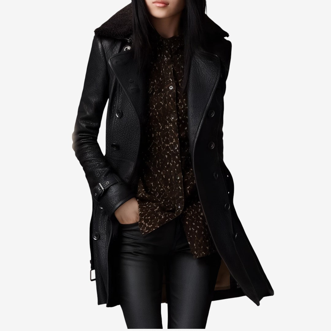 Casaco Elegante de couro feminino