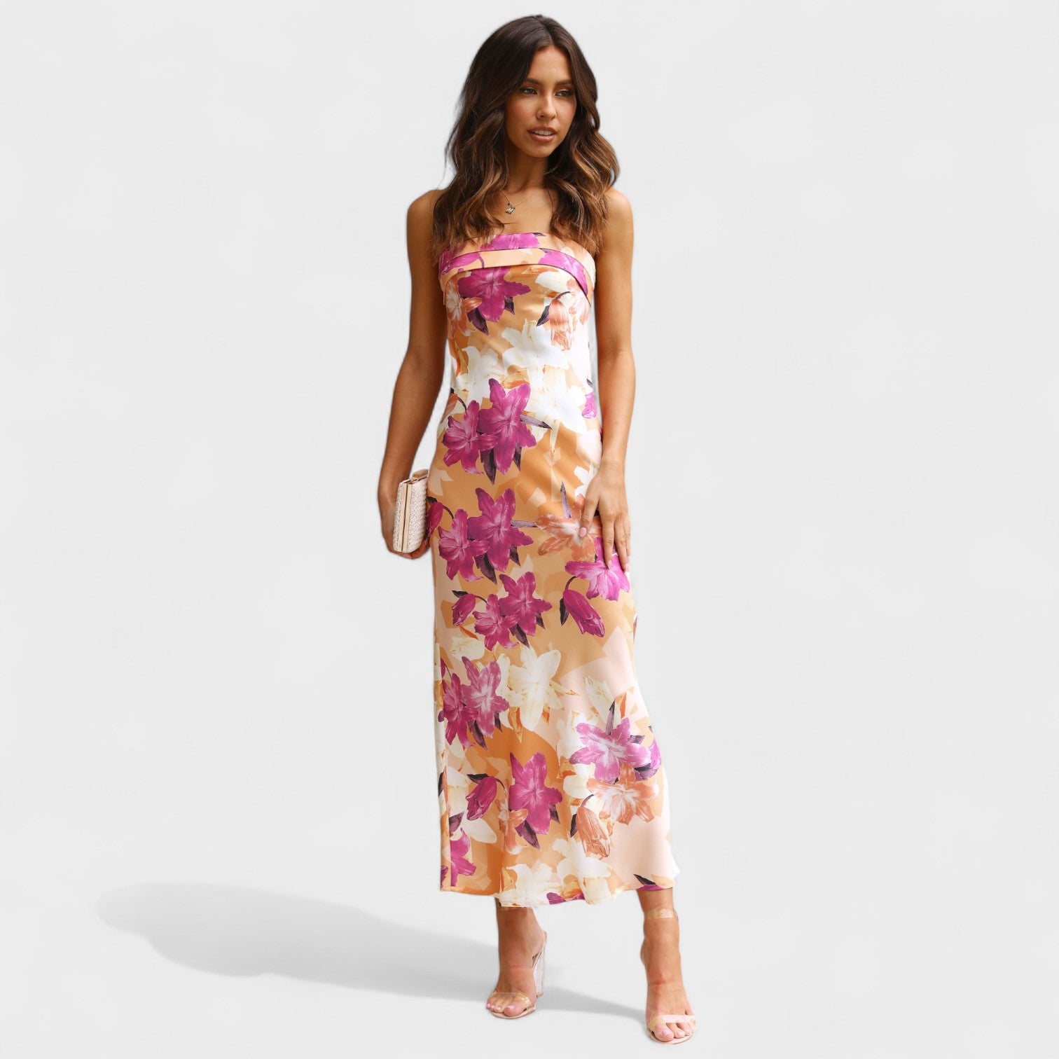 Vestido de cetim sem mangas feminino