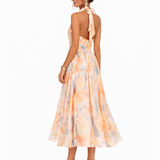 Madalena | Vestido Maxi Halter com Efeito Aquarela
