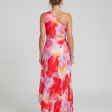 Vestido midi Taya de um ombro com corpo plissado